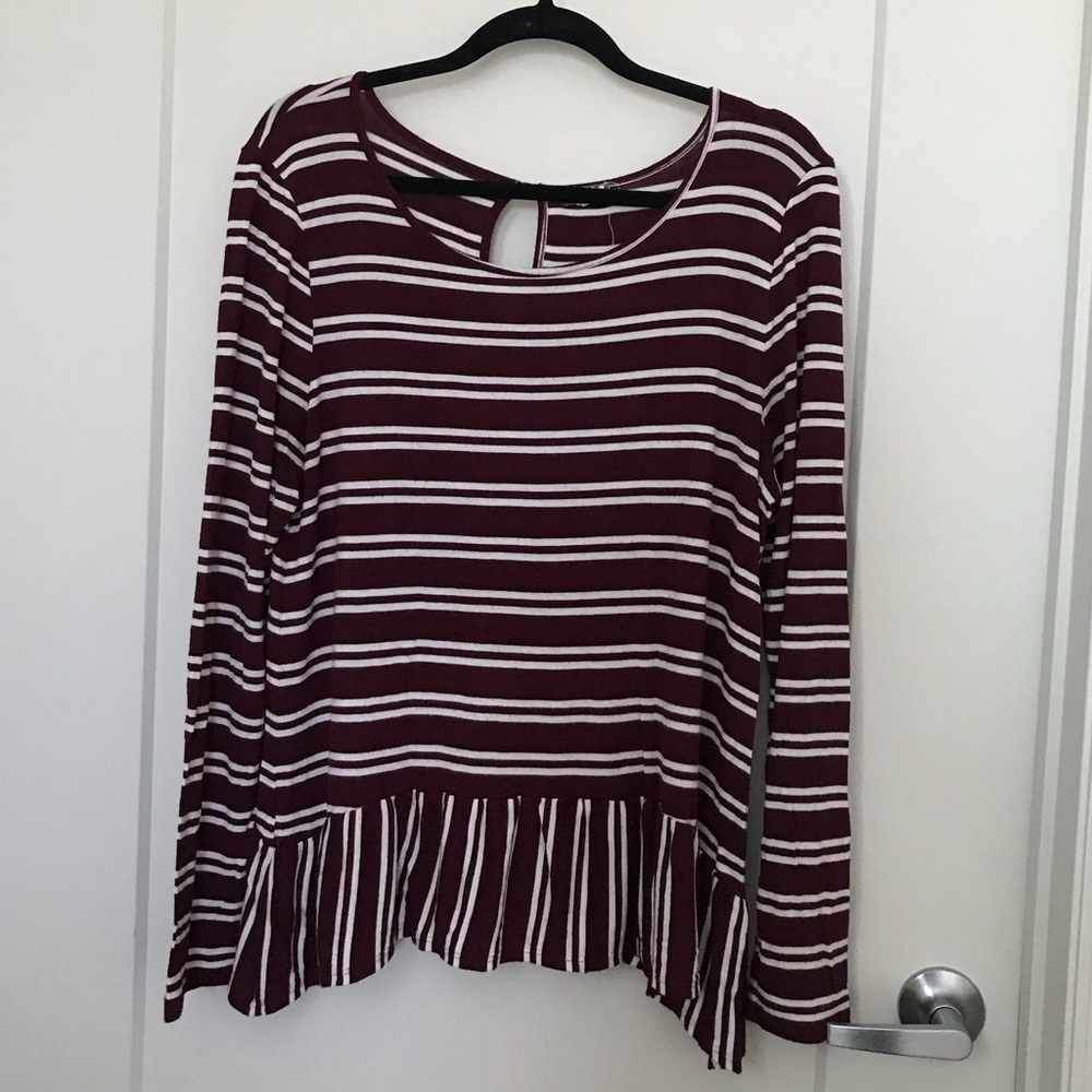 Maroon Long-Sleeved Striped Shirt